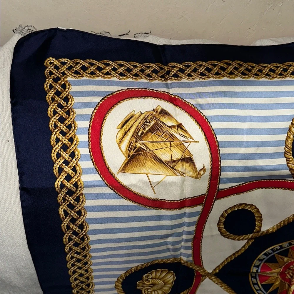 Christian Dior Nautical Themed Silk Scarf red white blue gold